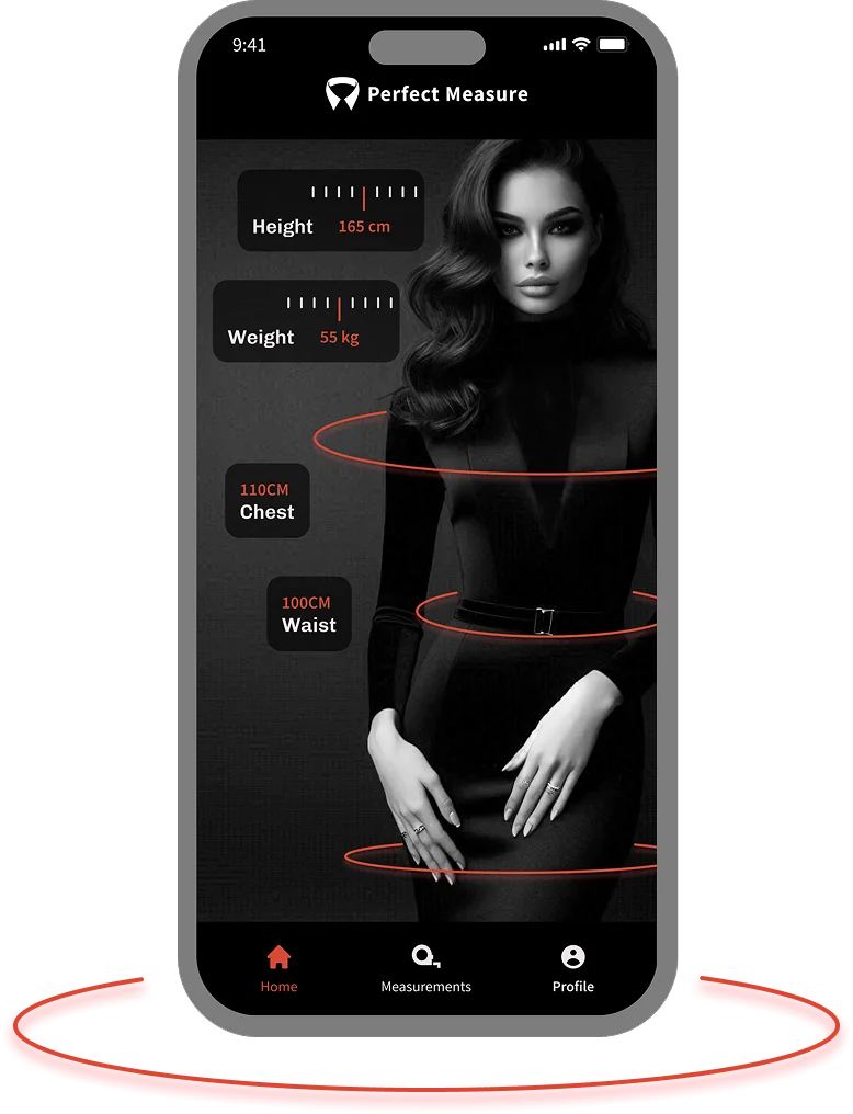 Perfect Measure app showing a woman's body measurements
