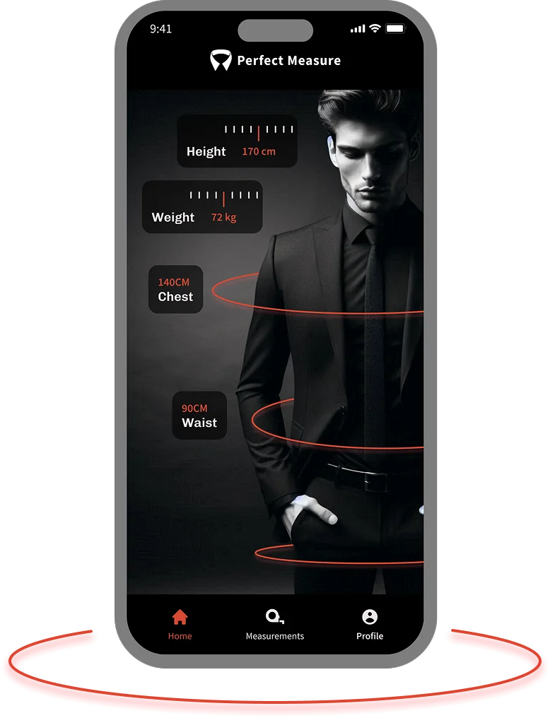 Perfect Measure app showing a man's body measurements